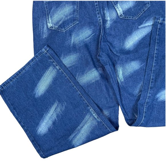 Women Y2K Jeans Large Blue High Rise Wide Leg Tie Dye Print Loose Washed - Picture 14 of 15